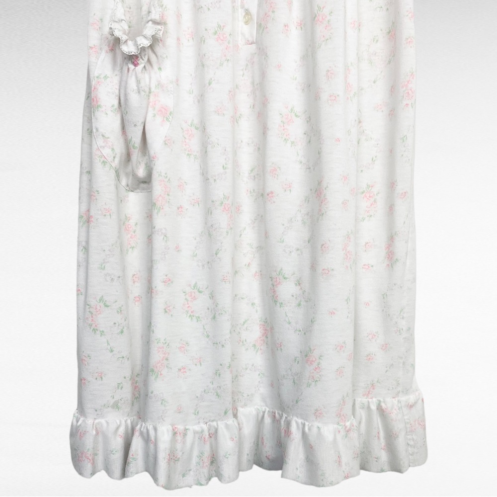 VINTAGE | Nicole White Pink Ditsy Florals Sleeveless Lace Ruffled Lounge Dress - Picture 6 of 10